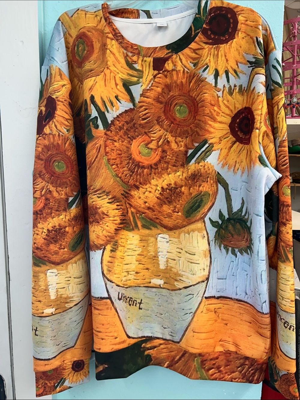 Sunflower Print Long Sleeve Top - Yellow & Blue